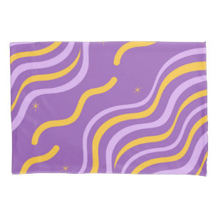 Groovy Wavy Stripe Purple Yellow Abstract Spring Pillowcase