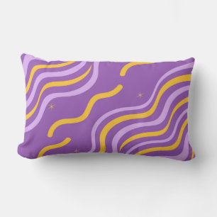 Groovy Wavy Stripe Purple Yellow Minimalist Spring Lumbar Pillow