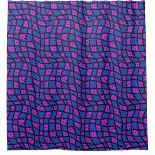 Groovy Wavy Trippy 60s Flower Checks Blue Pink