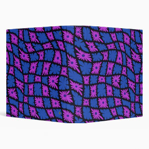 Groovy Wavy Trippy 60s Flower Checks Blue Pink Binder