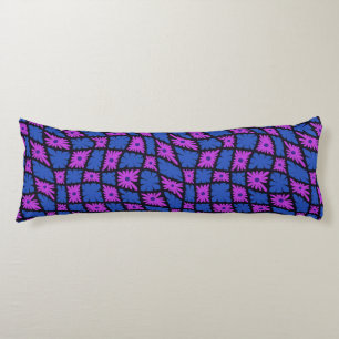 Groovy Wavy Trippy 60s Flower Checks Blue Pink Body Pillow