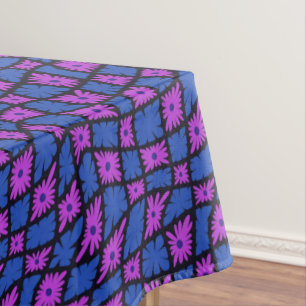Groovy Wavy Trippy 60s Flower Checks Blue Pink Tablecloth