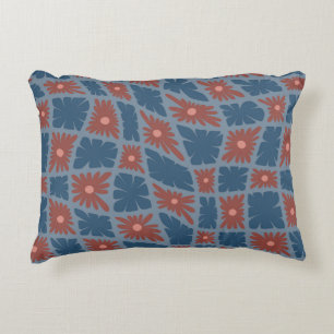Groovy Wavy Trippy 60s Flower Checks Blue Red Accent Pillow