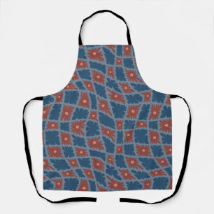 Groovy Wavy Trippy 60s Flower Checks Blue Red Apron