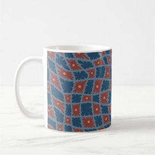 Groovy Wavy Trippy 60s Flower Checks Blue Red Coffee Mug