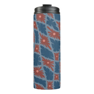 Groovy Wavy Trippy 60s Flower Checks Blue Red Thermal Tumbler