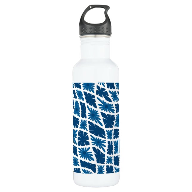 Groovy Wavy Trippy 60s Flower Checks Blues 710 Ml Water Bottle (Front)