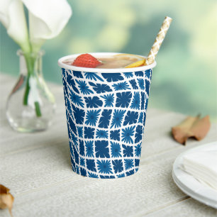 Groovy Wavy Trippy 60s Flower Checks Blues Paper Cups