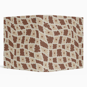 Groovy Wavy Trippy 60s Flower Checks Neutral Brown Binder