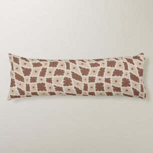 Groovy Wavy Trippy 60s Flower Checks Neutral Brown Body Pillow