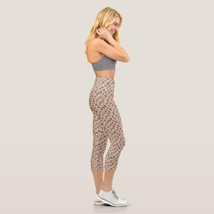 Groovy Wavy Trippy 60s Flower Checks Neutral Brown Capri Leggings