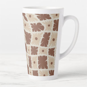 Groovy Wavy Trippy 60s Flower Checks Neutral Brown Latte Mug