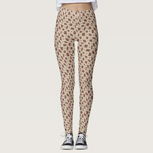 Groovy Wavy Trippy 60s Flower Checks Neutral Brown Leggings
