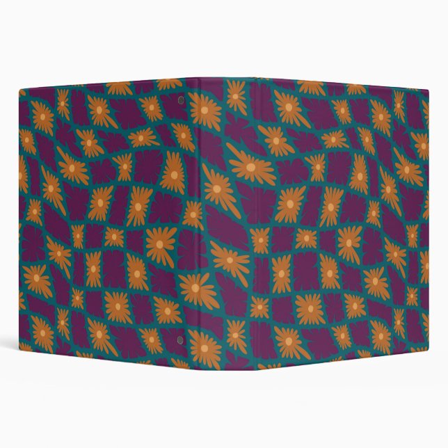 Groovy Wavy Trippy 60s Flower Checks Orange Pink Binder (Background)