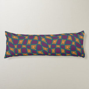 Groovy Wavy Trippy 60s Flower Checks Orange Pink Body Pillow