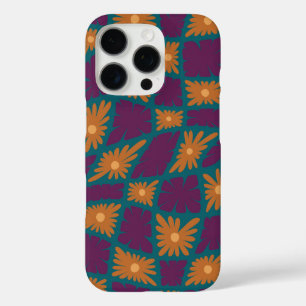 Groovy Wavy Trippy 60s Flower Checks Orange Pink iPhone 16 Pro Case