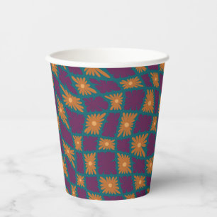 Groovy Wavy Trippy 60s Flower Checks Orange Pink Paper Cups