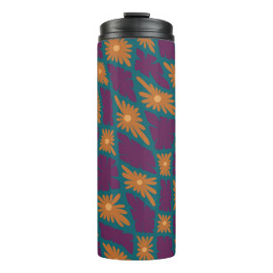 Groovy Wavy Trippy 60s Flower Checks Orange Pink Thermal Tumbler