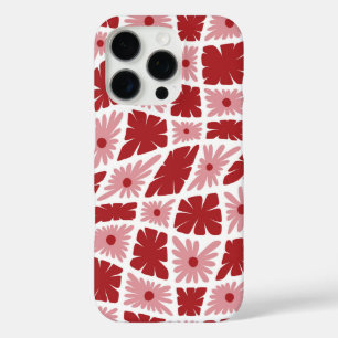 Groovy Wavy Trippy 60s Flower Checks Red Pink iPhone 16 Pro Case