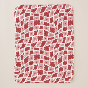 Groovy Wavy Trippy 60s Flower Checks Red Pink Sherpa Blanket