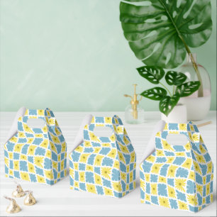 Groovy Wavy Trippy 60s Flower Checks Yellow Blue Favor Box