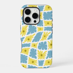 Groovy Wavy Trippy 60s Flower Checks Yellow Blue iPhone 16 Pro Case