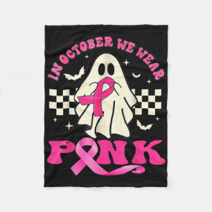 Groovy We Wear Pink Breast Cancer Awareness Ghost Fleece Blanket