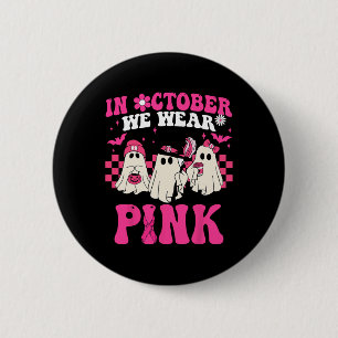 Groovy Wear Pink Breast Cancer Warrior Cute Ghost 2 Inch Round Button