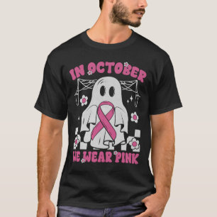 Groovy Wear Pink Breast Cancer Warrior Cute Ghost  T-Shirt