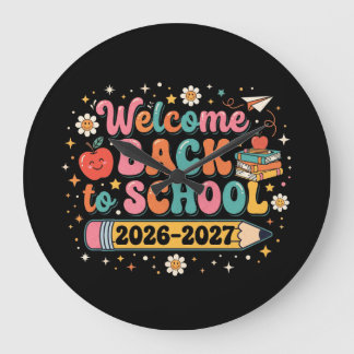 Groovy Welcome Back to School 2026-2027 Teacher  Large Clock