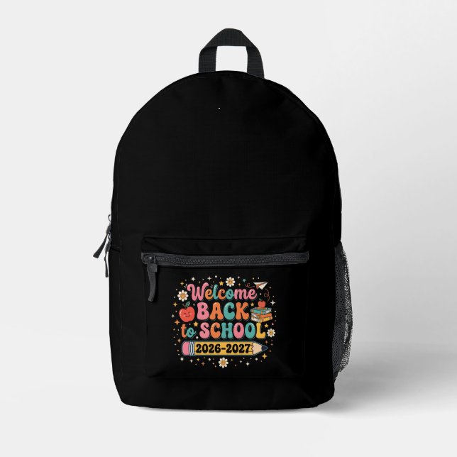 Groovy Welcome Back to School 2026-2027 Teacher  Printed Backpack (Front)
