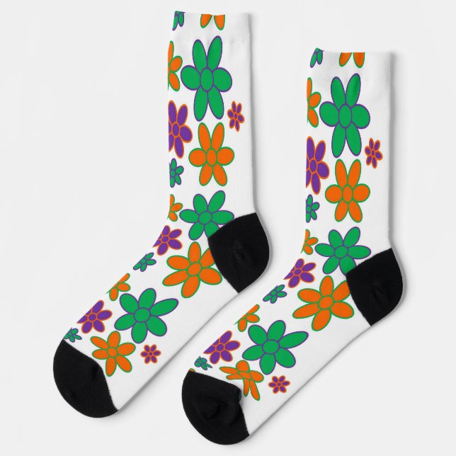 Groovy White 70s Flower Socks (Left)