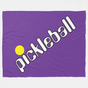 Groovy White Yellow PICKLEBALL On Royal Purple Fleece Blanket
