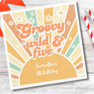 Groovy wild and five retro sun kids birthday napkin