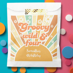 Groovy wild and four retro sun kids birthday favour bag