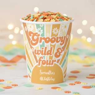 Groovy wild and four retro sun kids birthday paper cups