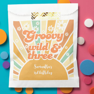 Groovy wild and three retro sun kids birthday favour bag