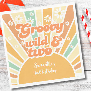 Groovy wild and two retro sun kids birthday napkin