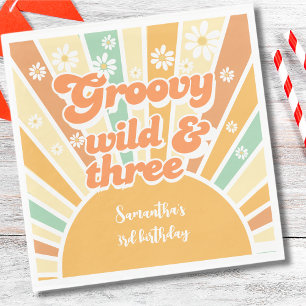 Groovy wild and two retro sun kids birthday napkin