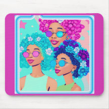 Groovy Women with Flowers Mouse Pad