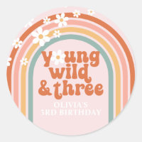 Groovy Young Wild Three daisy rainbow 3rd birthday