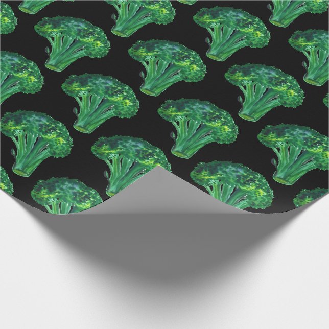 Gros brocoli sur emballage cadeau noir aquarelle (Coin)