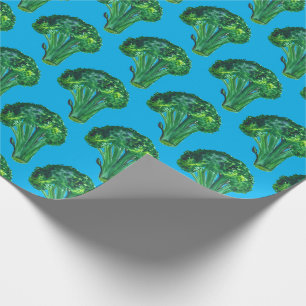 Gros brocoli sur papier cadeau bleu aquarelle