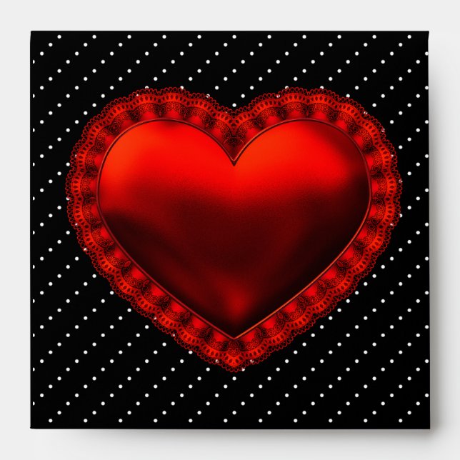 Gros Coeur Rouge Noir Blanc Polka Enveloppe Point (Devant)