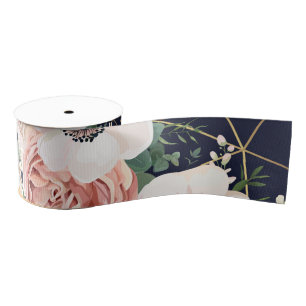 Gros-grain 3" Grosgrain Ruban Géométrique Jardin Rose Marine 