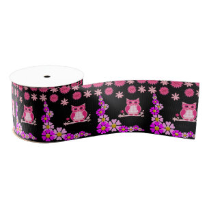 Gros-grain hibou rose ruban décoratif