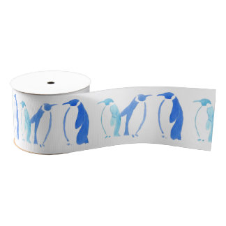 Gros-grain Ruban bleu de pingouins