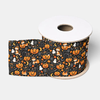 Gros-grain Ruban de chat Halloween, Citrouille Squelettique e