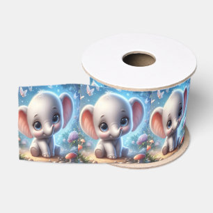 Gros-grain Ruban décoratif bébé éléphant blanc floral bleu
