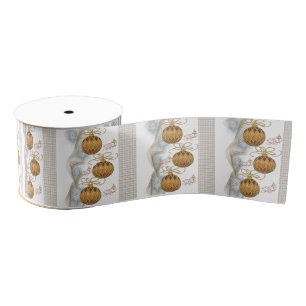 Gros-grain Ruban décoratif de Noël, boules d'or